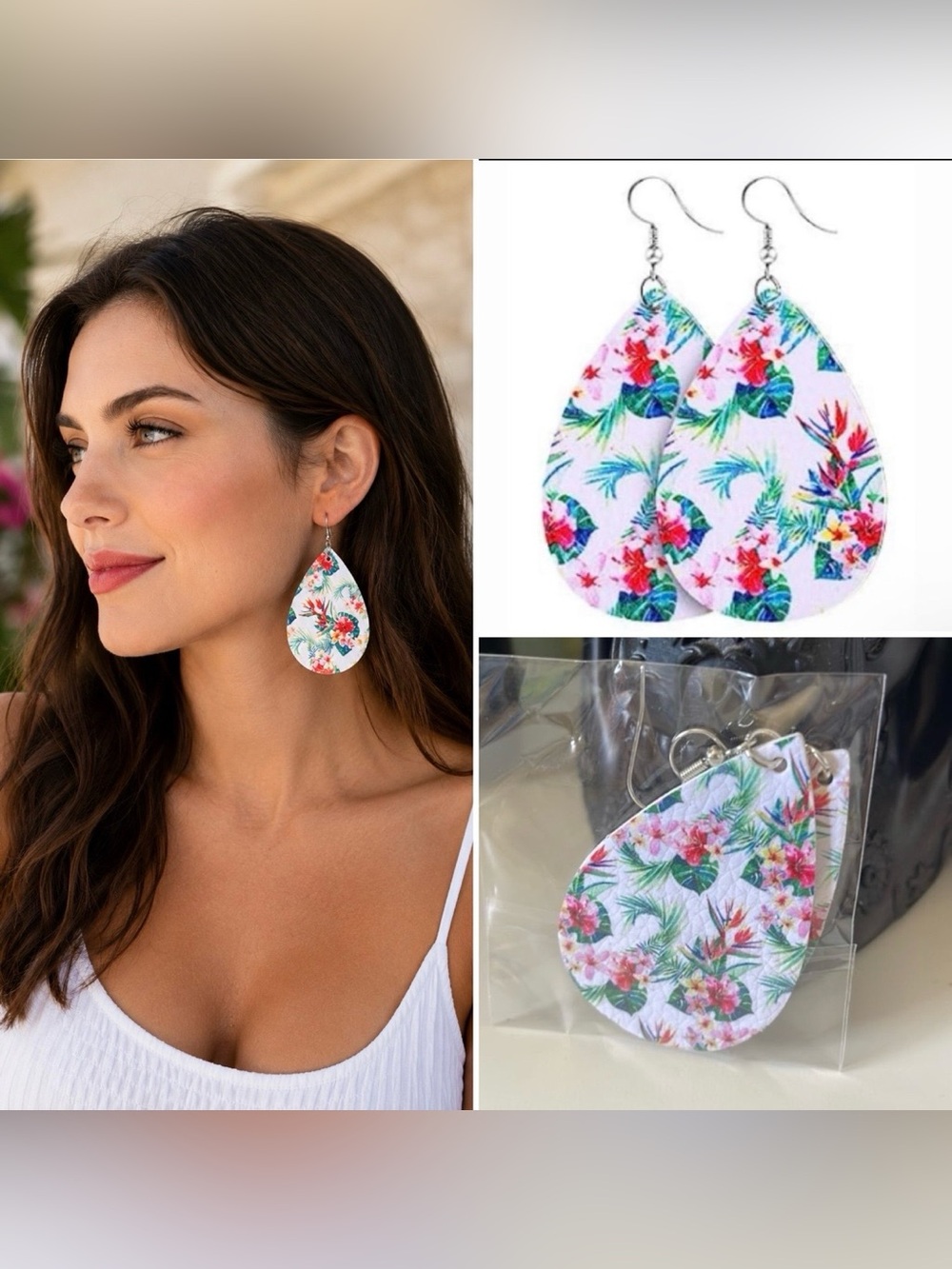 3/$15 Floral Tropical Faux Leather Vegan Leather Earrings Spring Summer Earrings
